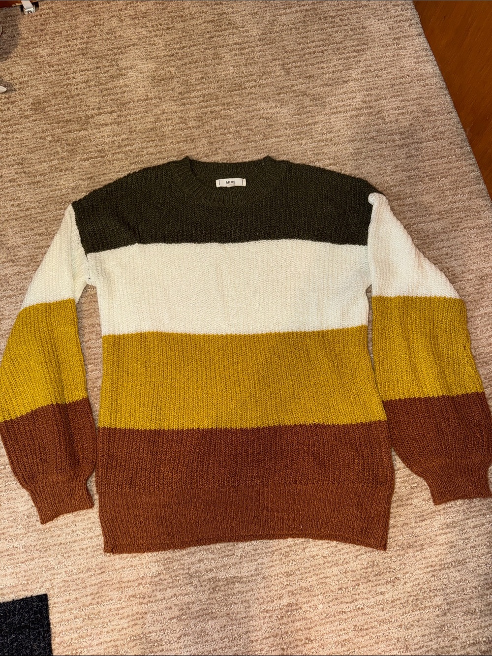 mine Colorblock Crewneck Sweater - Olive, White, Mustard & Brown
